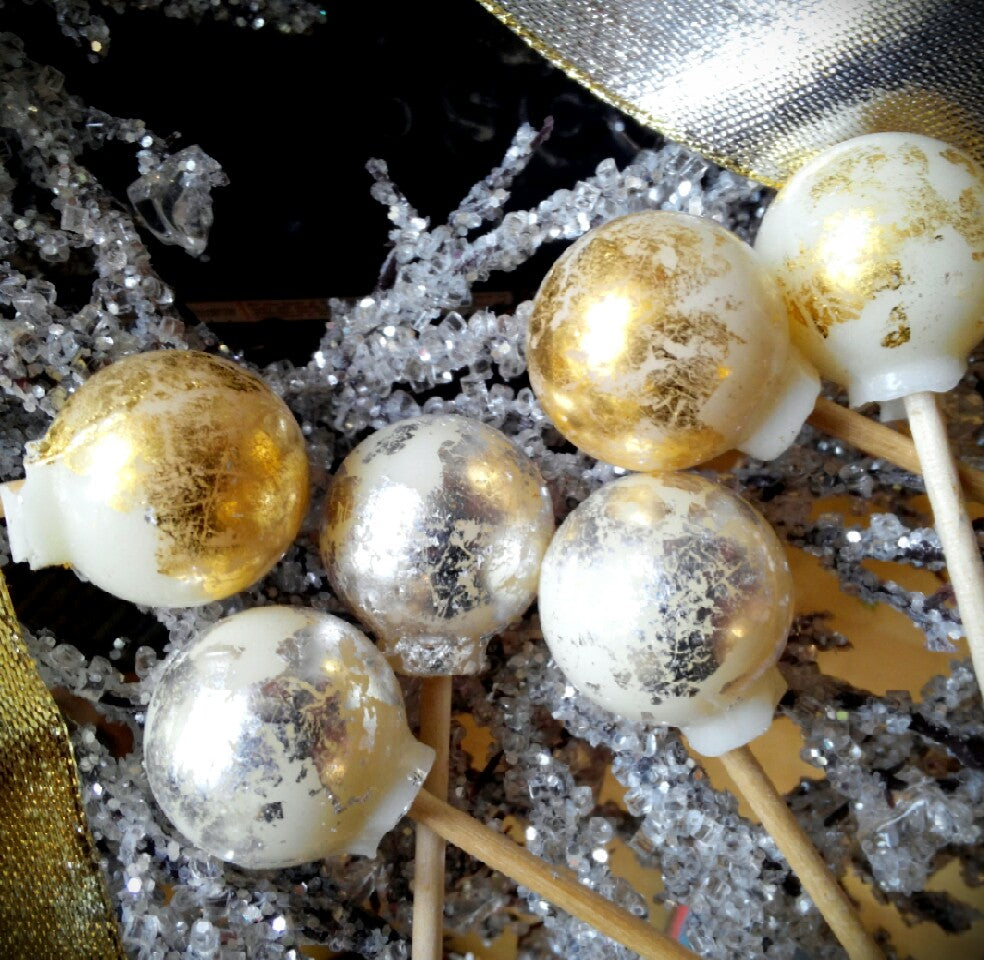 Silver and Gold Holiday Ball Lollipops 6-piece set by I Want Candy!