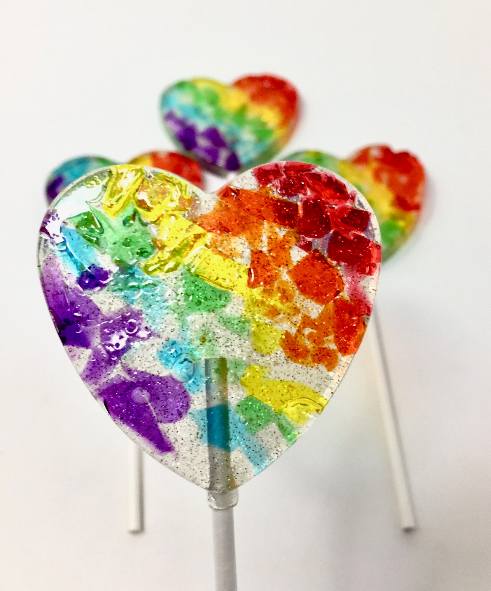Stained Glass Heart Shaped Lollipops 4-piece set by I Want Candy!