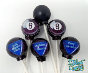 Magic 8 ball edible art lollipops