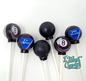 Magic 8 ball edible art lollipops