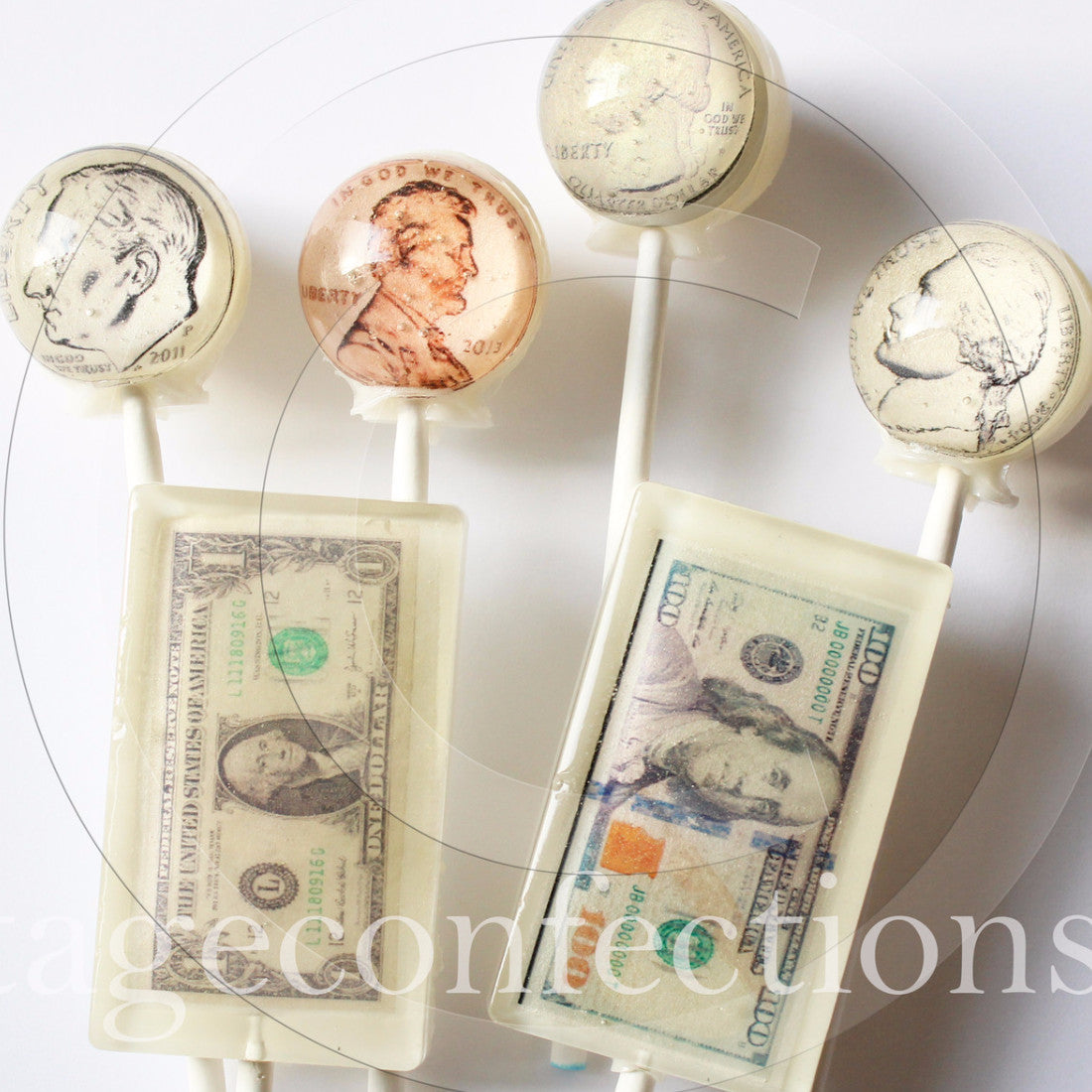 Tax Time US Coins and Currency Lollipops 6-piece set by I Want Candy!