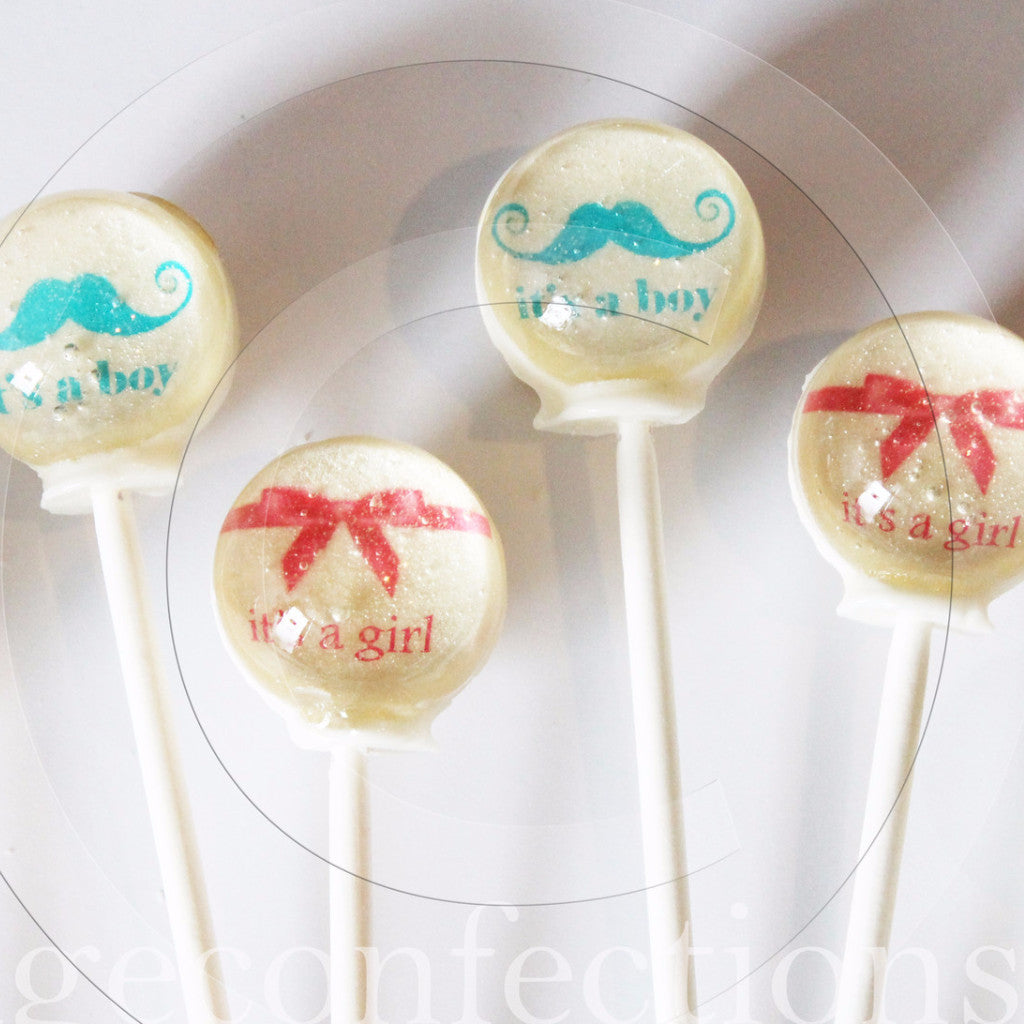 Gender reveal mystery message lollipops