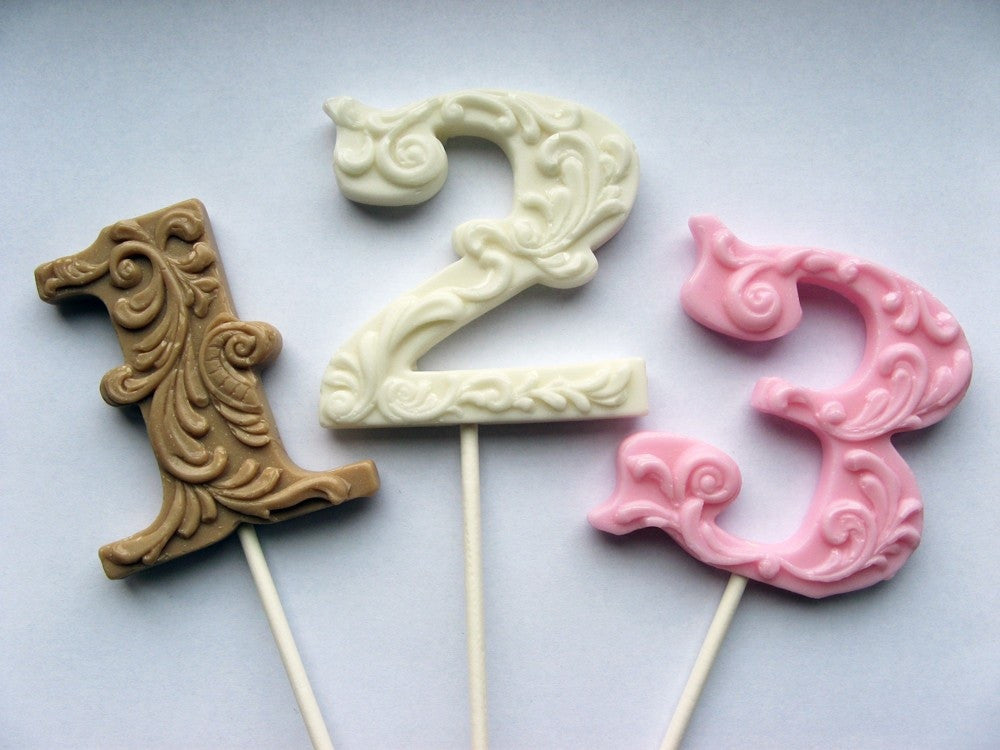 Filigree Number Lollipops 3-piece set by I Want Candy!